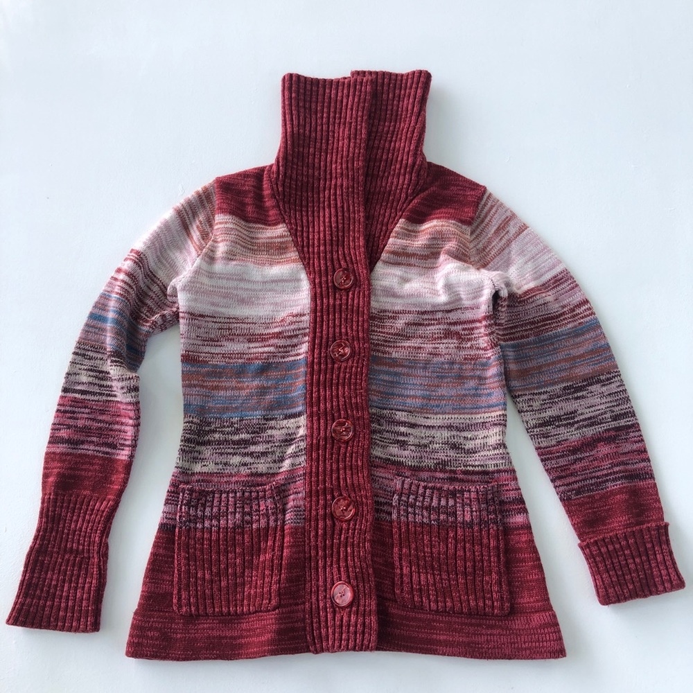 Vintage Sweater Cardigan 70s Wayne Taylor Button Knit Turtleneck Pockets Womens